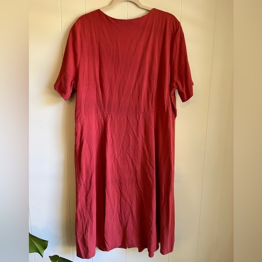 NWT Roolee Scalloped Linen Blend Button Down Red Pink Short Sleeve Dress… - Picture 7 of 11